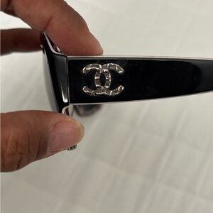 CHANEL Black Sunglasses with Silver Logo